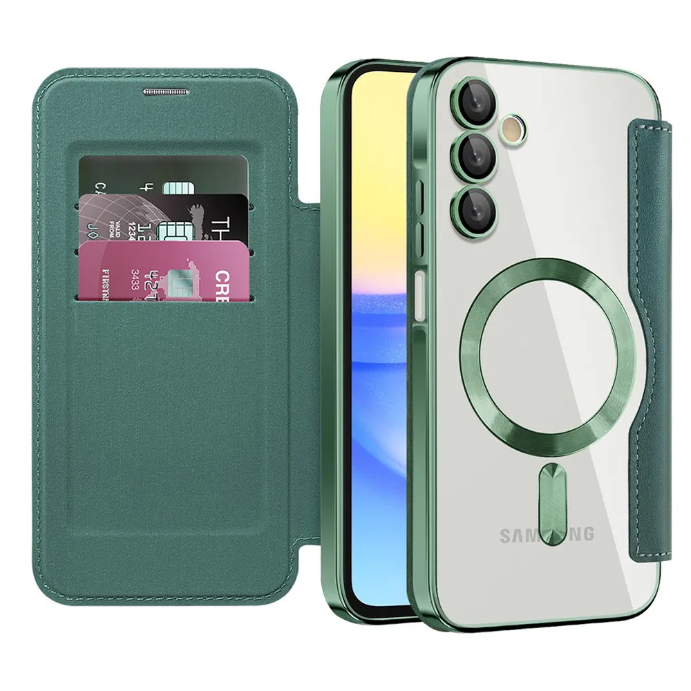 Custodia MagSafe per Samsung Galaxy A15 5G A156 / A15 A155, Techsuit, SmartMag Book, Verde - immagine 1