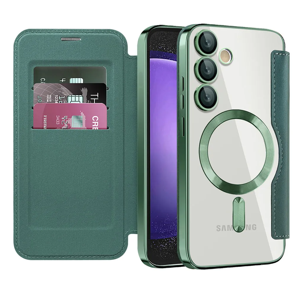Custodia MagSafe per Samsung Galaxy S23 FE S711, Techsuit, SmartMag Book, Verde - immagine 1