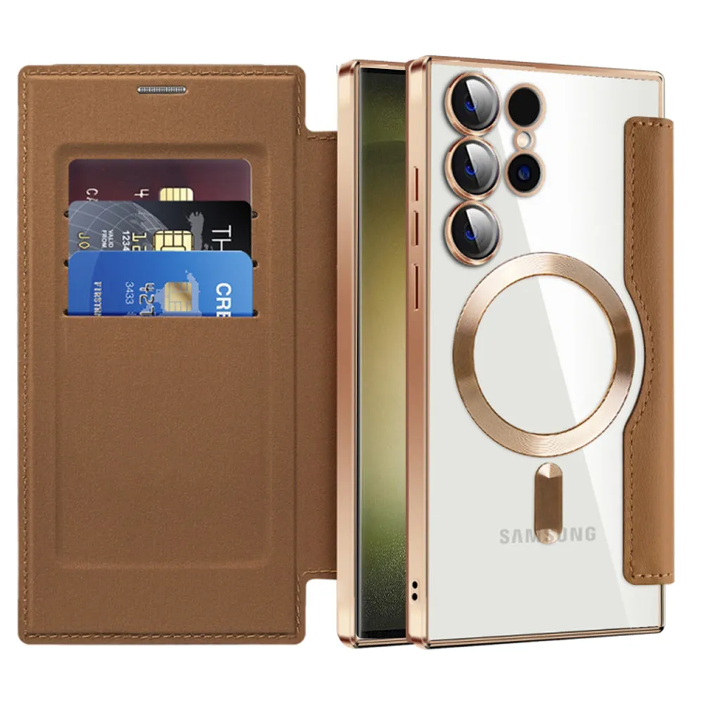 Custodia MagSafe per Samsung Galaxy S23 Ultra S918, Techsuit, SmartMag Book, Marrone - immagine 1