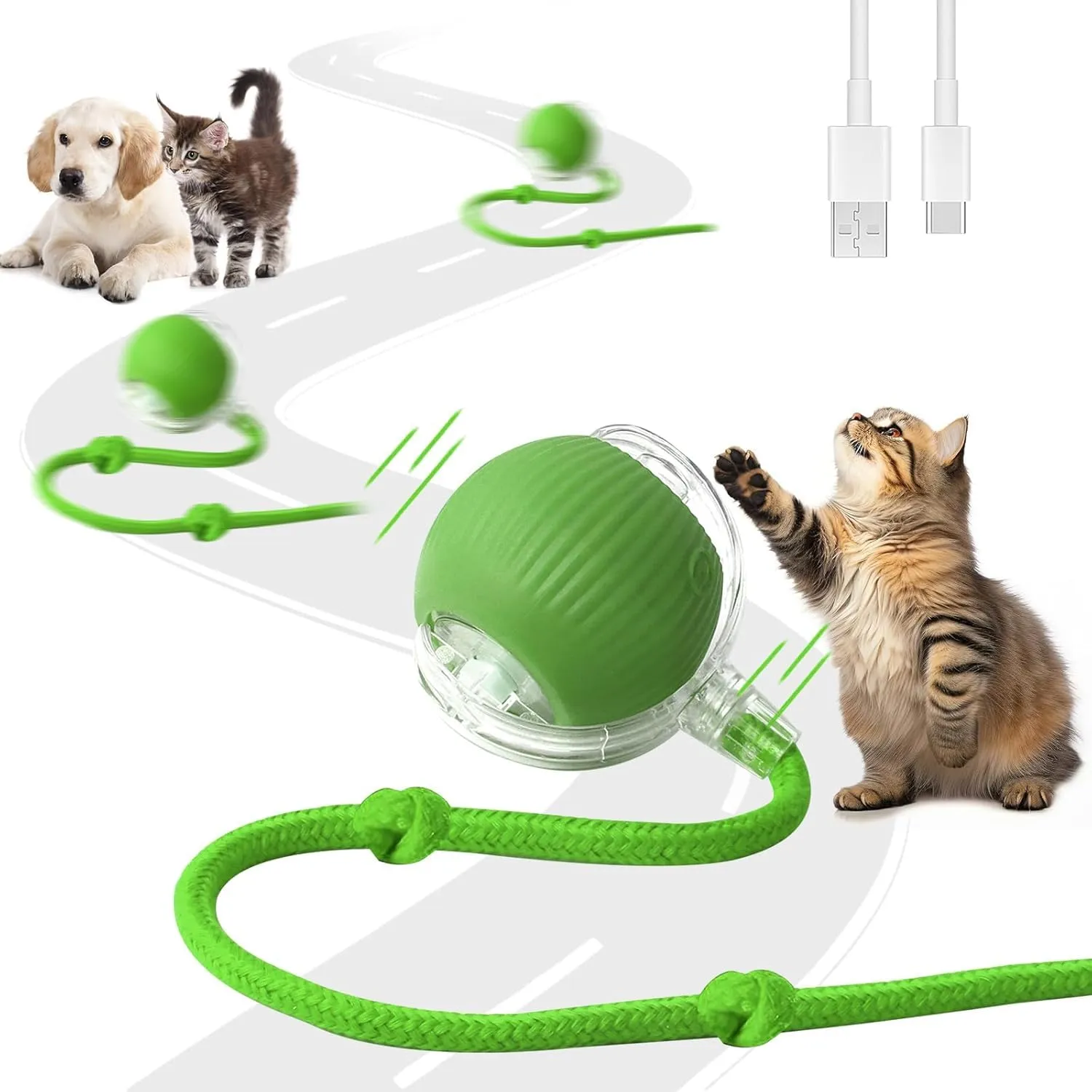 2 Pezzi Giocattolo Interattivo per Gatti, Palla Elettrica, Ricaricabile Giochi per Gatti da Caccia con 3 Modalità, Palla Automatica Intelligente Elettrico Palla Rotante a 360 Gradi per Gatti e Cani - immagine 1