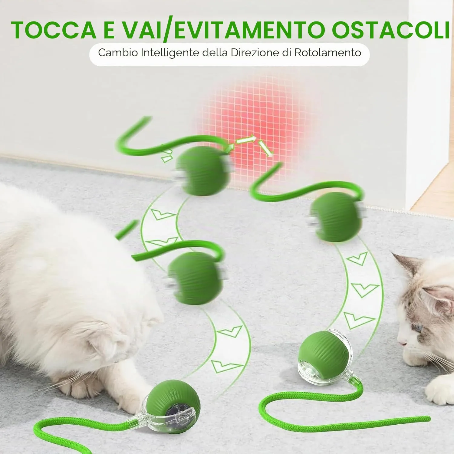 2 Pezzi Giocattolo Interattivo per Gatti, Palla Elettrica, Ricaricabile Giochi per Gatti da Caccia con 3 Modalità, Palla Automatica Intelligente Elettrico Palla Rotante a 360 Gradi per Gatti e Cani - immagine 3