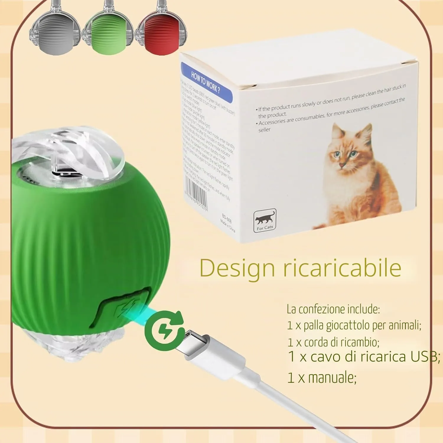2 Pezzi Giocattolo Interattivo per Gatti, Palla Elettrica, Ricaricabile Giochi per Gatti da Caccia con 3 Modalità, Palla Automatica Intelligente Elettrico Palla Rotante a 360 Gradi per Gatti e Cani - immagine 7
