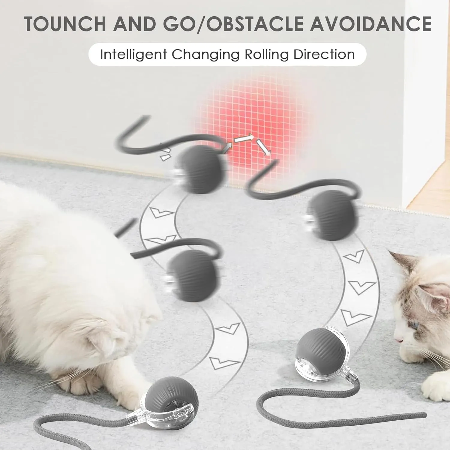 2 Pezzi Giocattolo Interattivo per Gatti, Palla Elettrica, Ricaricabile Giochi per Gatti da Caccia con 3 Modalità, Palla Automatica Intelligente Elettrico Palla Rotante a 360 Gradi per Gatti e Cani - immagine 3