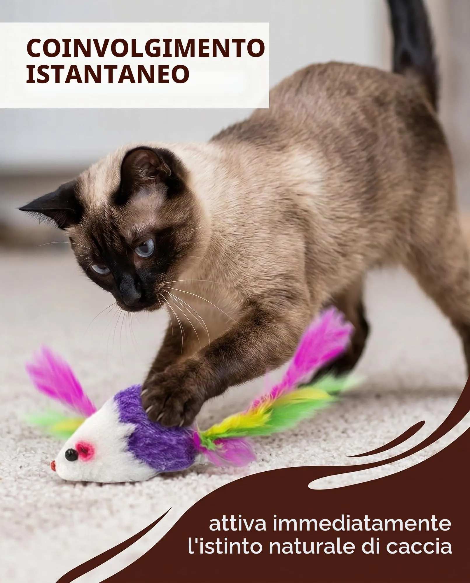 QEDBOJE Topini per Gatti, 10 Pezzi, Giocattoli Interattivi Pelosi con Sonaglio per Gatti da Interno, Stimolano l'Istinto di Caccia, Anti-Noia - immagine 4