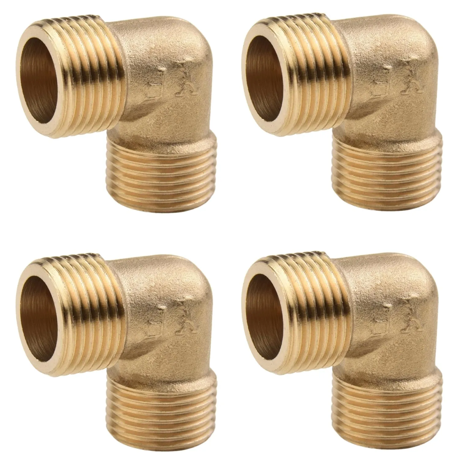4 Pezzi Raccordo Gomito 90° in Ottone, Filetto G 3/8" Doppio Maschio, Parete Ispessita Anticorrosivo, Tenuta Stagna per Idraulica, Sanitari e Riscaldamento - immagine 1