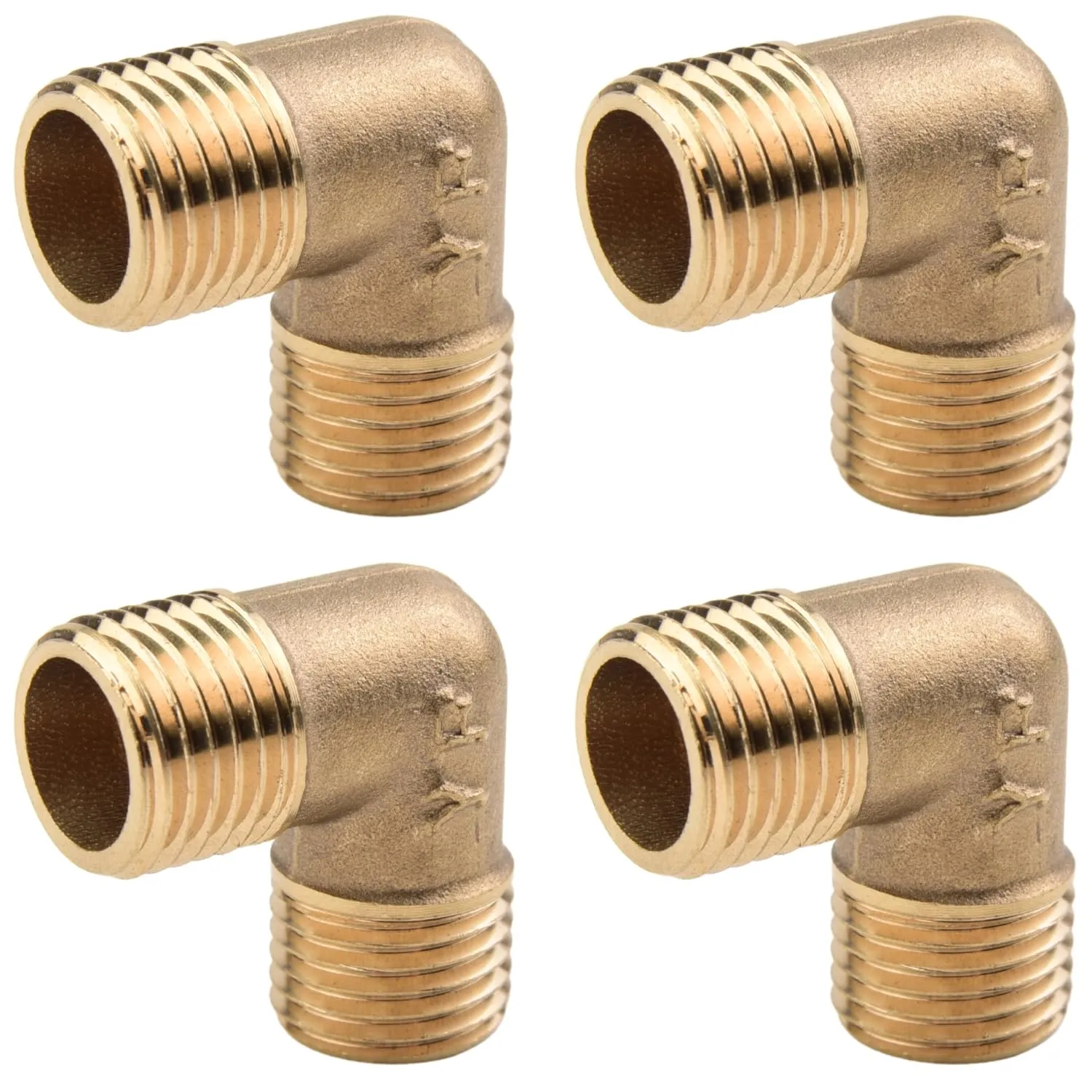 4 Pezzi Raccordo Gomito 90° in Ottone, Filetto G 1/4" Doppio Maschio, Parete Ispessita Anticorrosivo, Tenuta Stagna per Idraulica, Sanitari e Riscaldamento - immagine 1