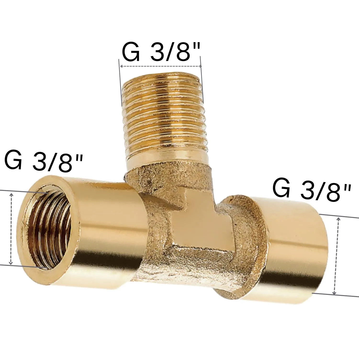 Confezione da 4 Té Misto in Ottone 3/8 Pollice (2x Femmina + 1x Maschio) – Distributore a 3 Vie con Filettature Miste per Filtro Acqua, Manometro e Idraulica - immagine 2