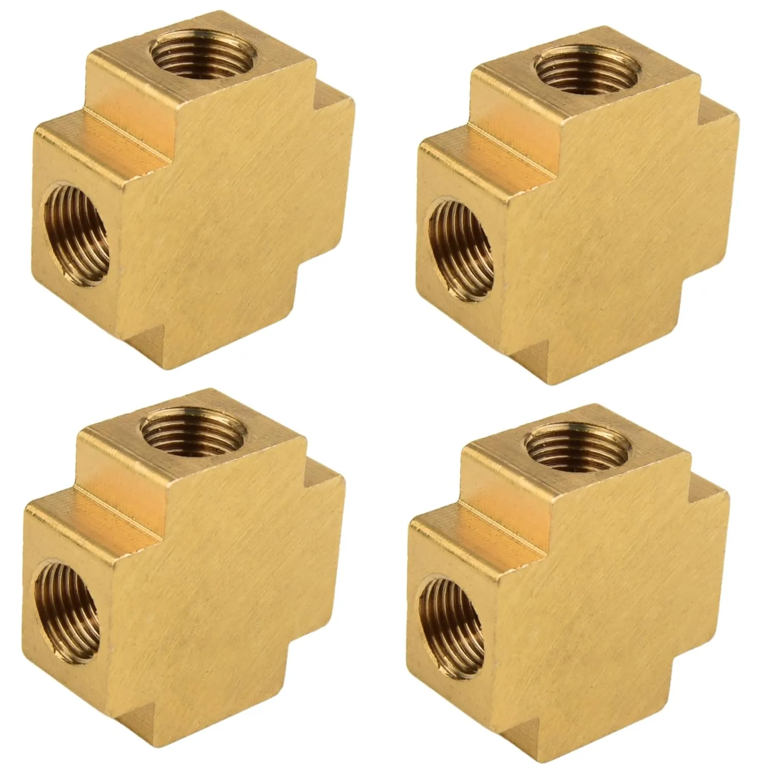 Confezione da 4 croci in ottone 3/8" filettatura femmina IG distributore a 4 vie, per filtro acqua, circuito di raffreddamento e idraulica - immagine 1