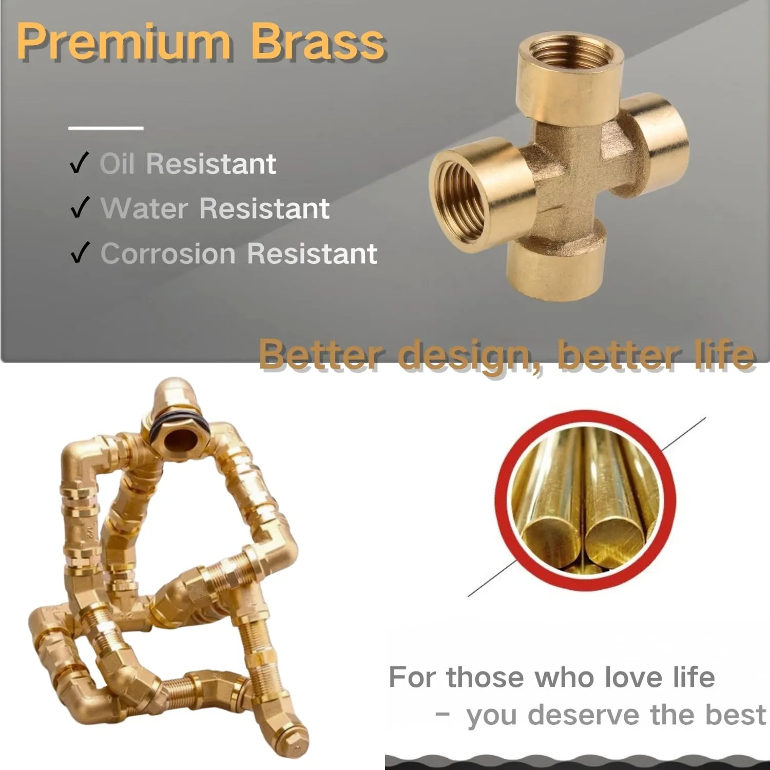 Confezione da 4 croci in ottone 1/4" filettatura femmina IG distributore a 4 vie, per acquario, aria compressa e micro-irrigazione - immagine 4