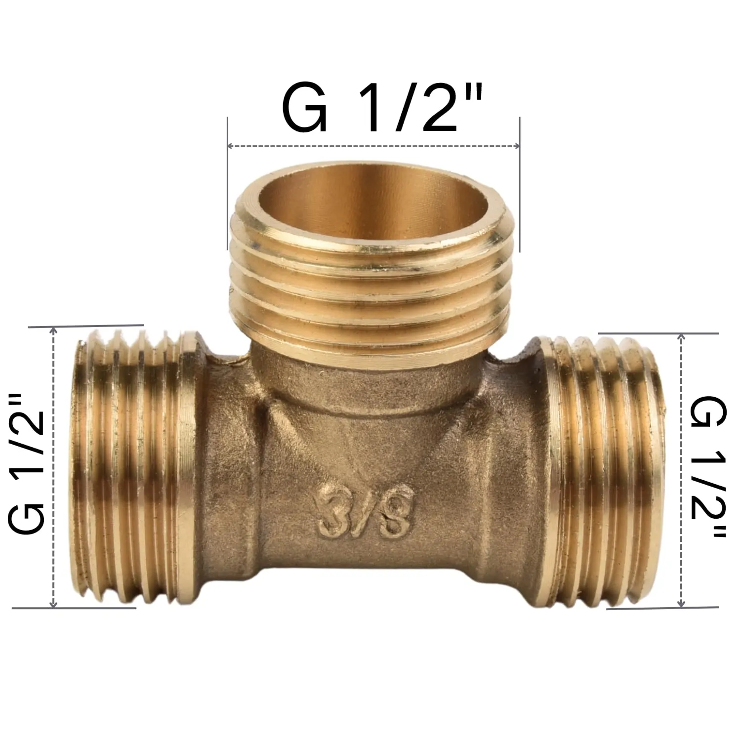 Confezione da 4 Té in Ottone 1/2 Pollice Filettatura Maschio – Distributore a 3 Vie, Raccordo per Tubazioni per Acqua Domestica, Riscaldamento, Pompa da Giardino, Irrigazione e Aria Compressa - immagine 2