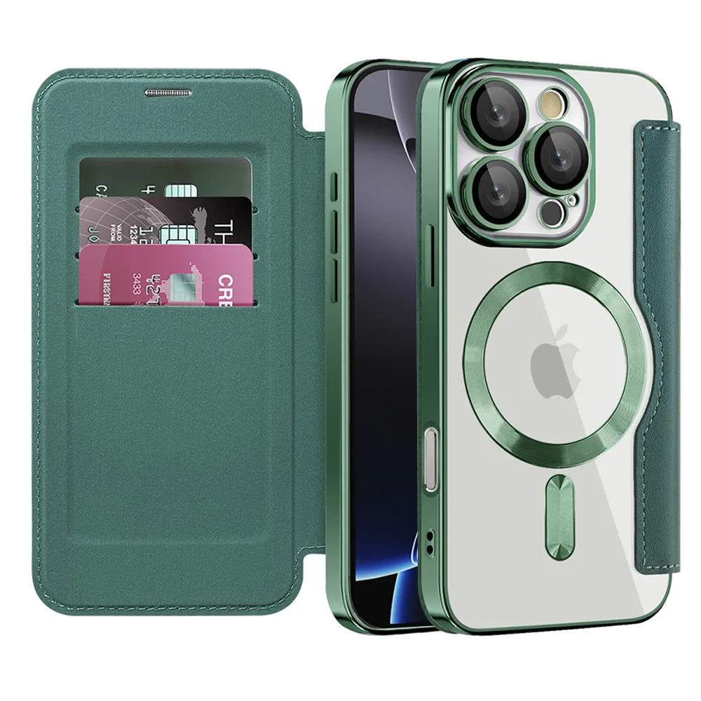 Custodia MagSafe per Apple iPhone 16 Pro, Techsuit, SmartMag Book, Verde - immagine 1