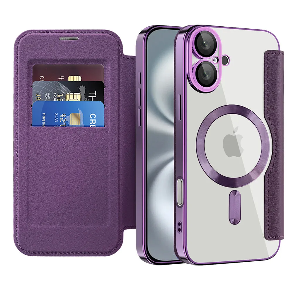 Custodia MagSafe per Apple iPhone 16 Plus, Techsuit, SmartMag Book, Viola - immagine 1