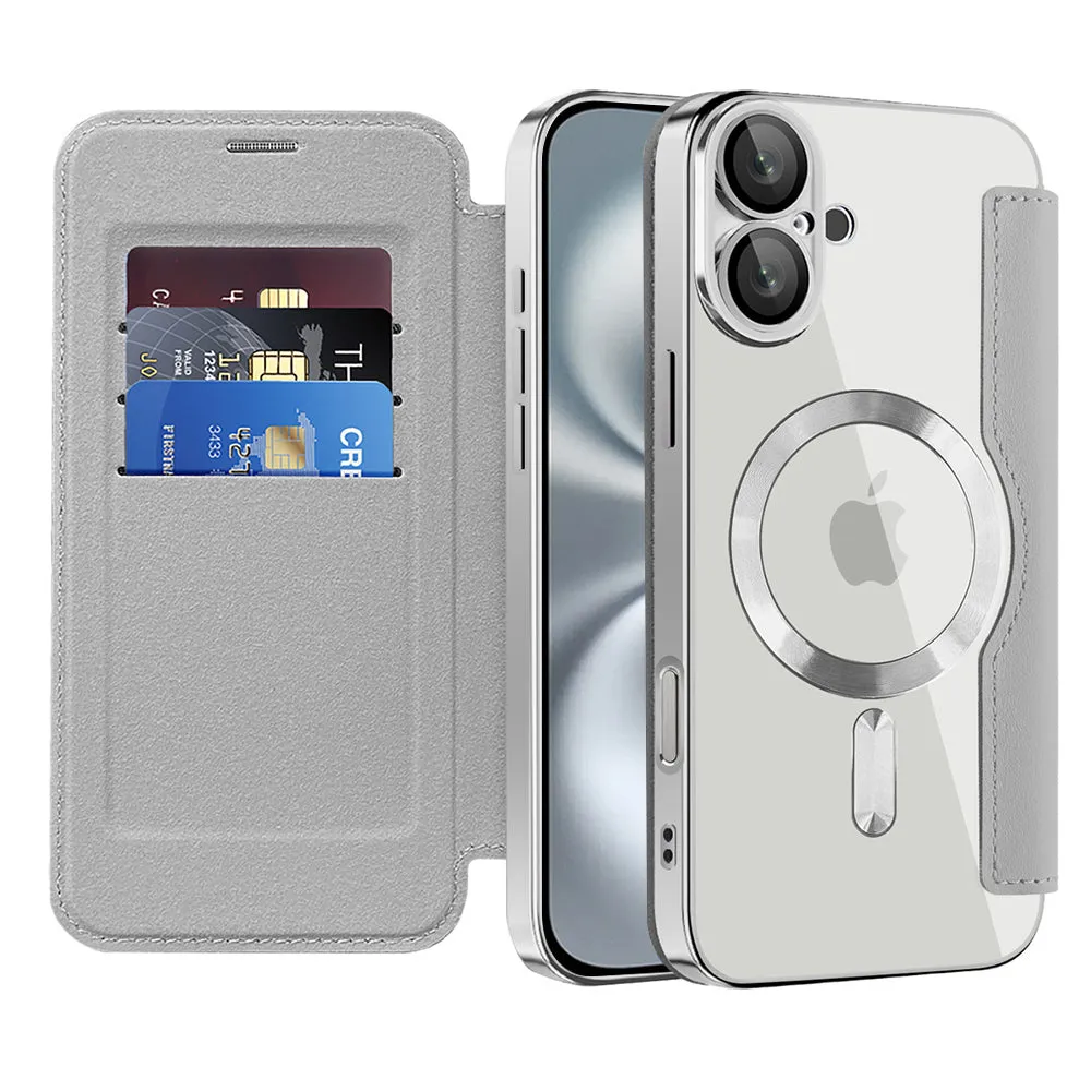 Custodia MagSafe per Apple iPhone 16 Plus, Techsuit, SmartMag Book, Grigio - immagine 1