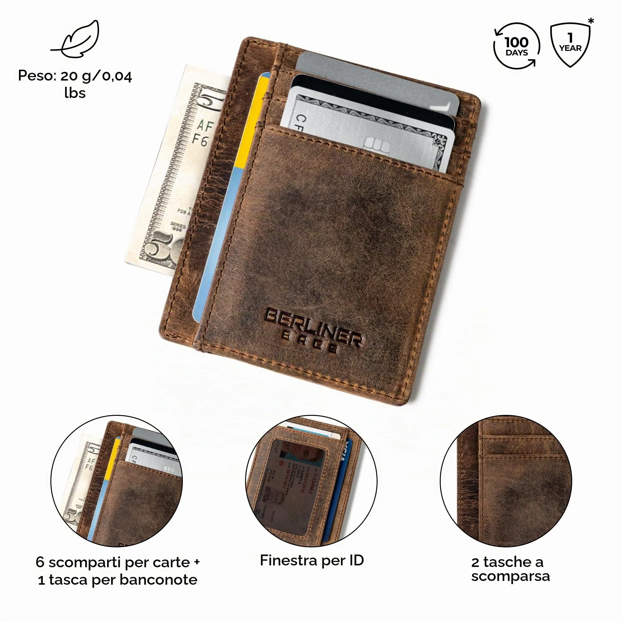 Berliner Bags Portacarte Karl Uomo Slim con Fermasoldi in Vera Pelle e RFID - immagine 4