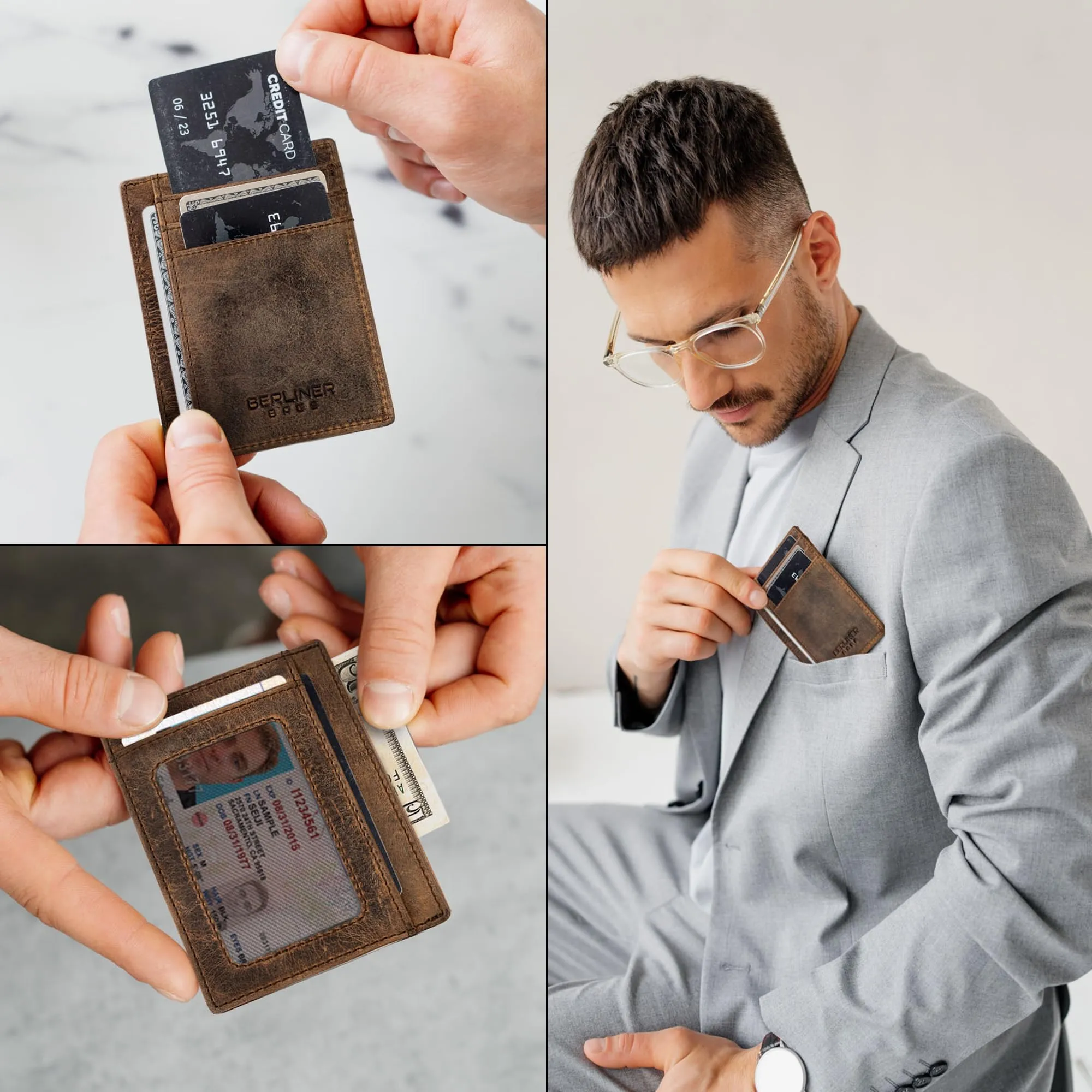 Berliner Bags Portacarte Karl Uomo Slim con Fermasoldi in Vera Pelle e RFID - immagine 7