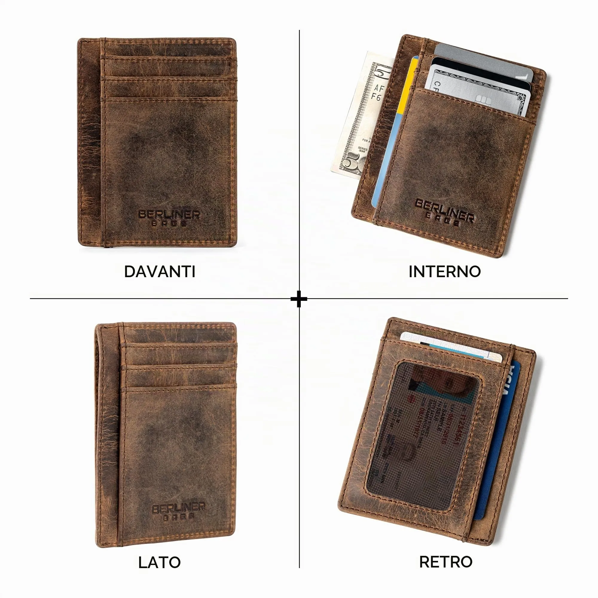 Berliner Bags Portacarte Karl Uomo Slim con Fermasoldi in Vera Pelle e RFID - immagine 9
