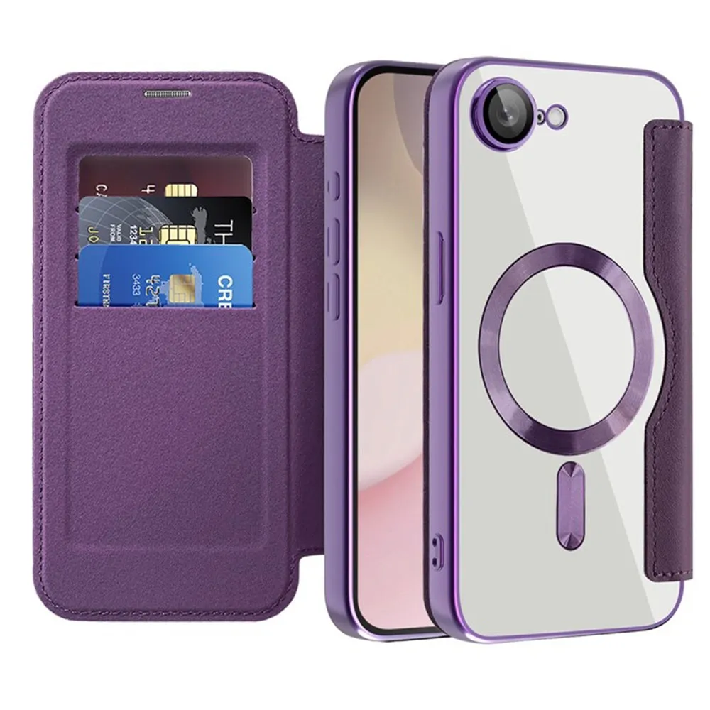 Custodia MagSafe per Apple iPhone 17e / 16e, Techsuit, SmartMag Book, Viola - immagine 1