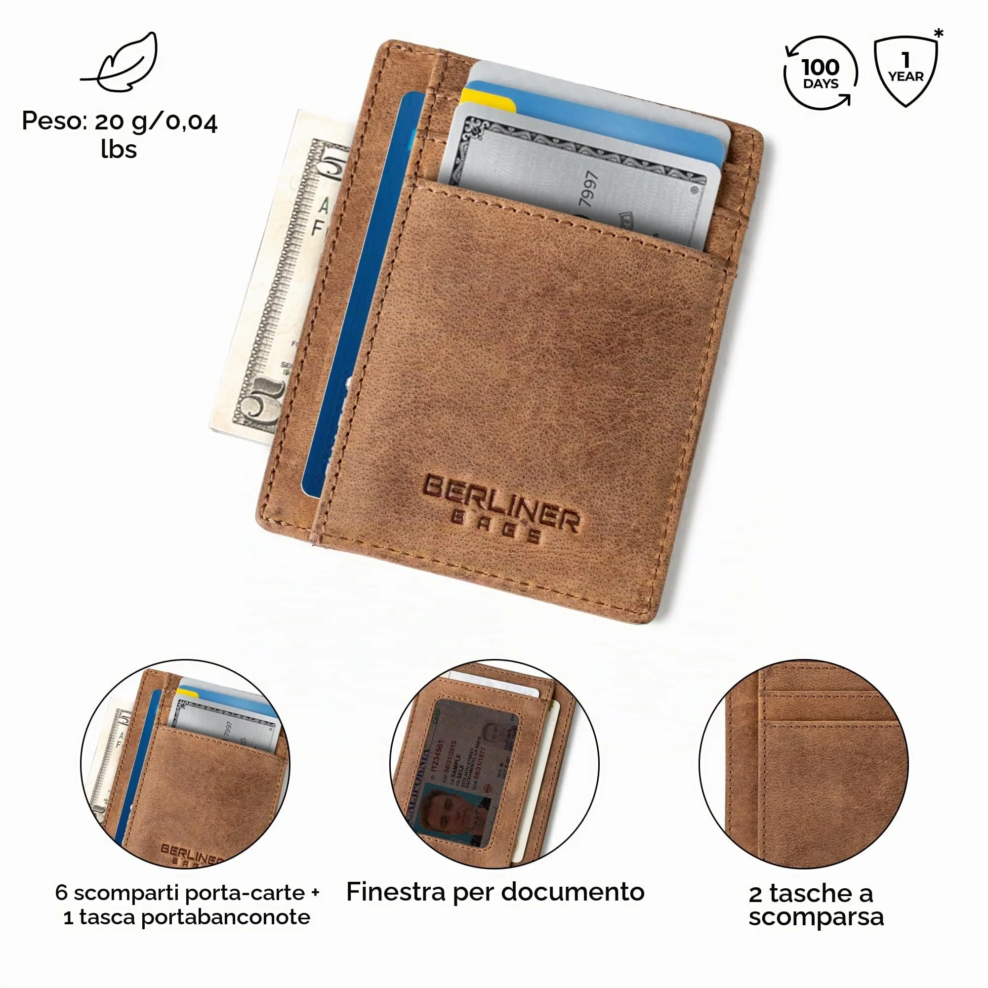 Berliner Bags Portacarte Karl Uomo Slim con Fermasoldi in Vera Pelle e RFID - immagine 4