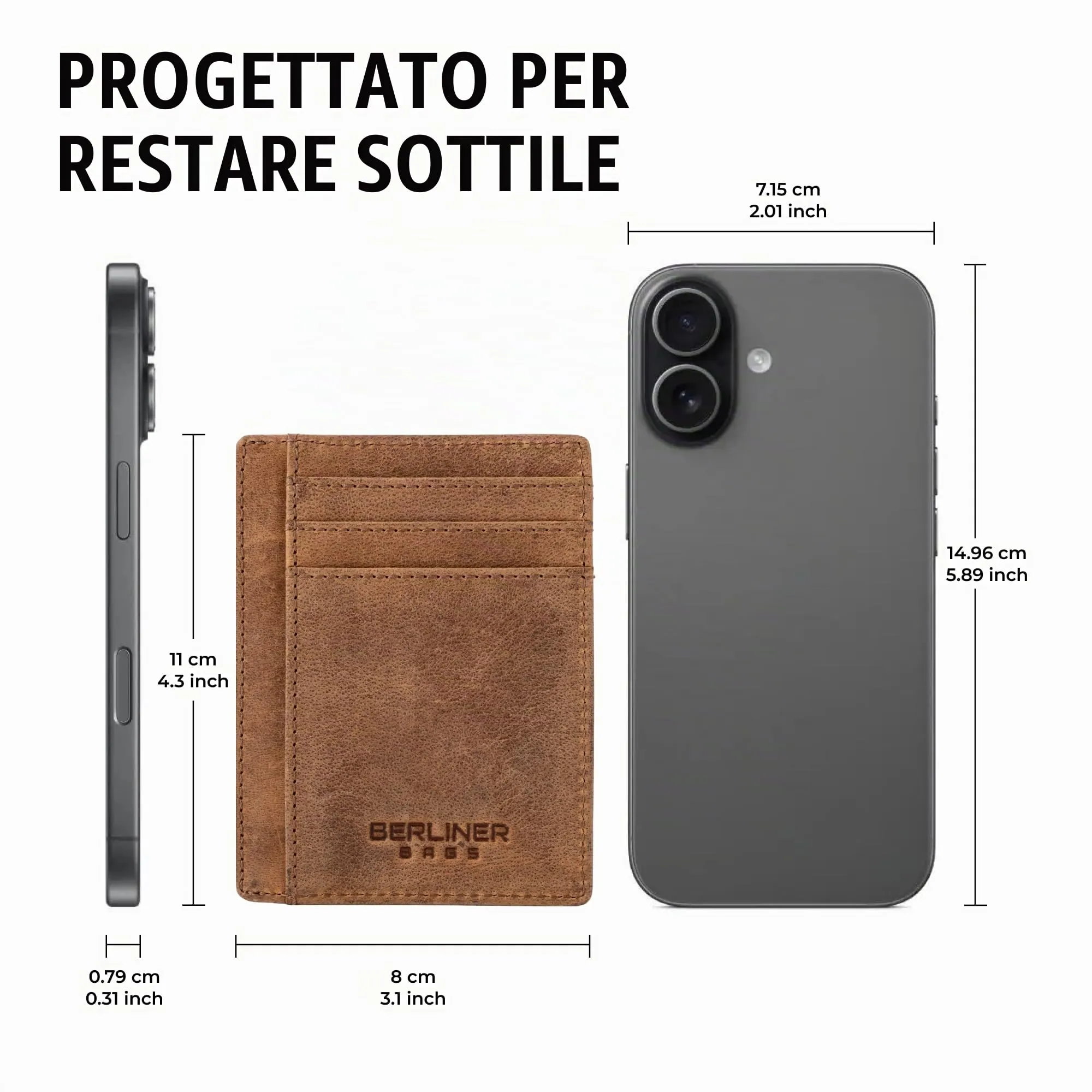 Berliner Bags Portacarte Karl Uomo Slim con Fermasoldi in Vera Pelle e RFID - immagine 6