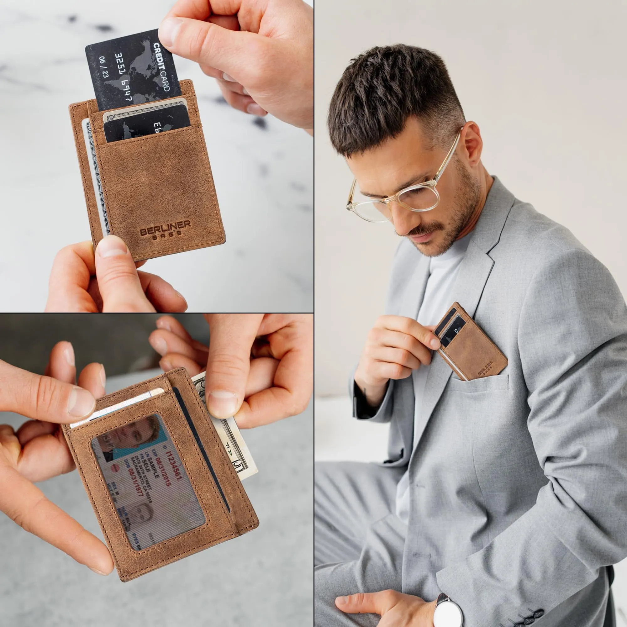 Berliner Bags Portacarte Karl Uomo Slim con Fermasoldi in Vera Pelle e RFID - immagine 7