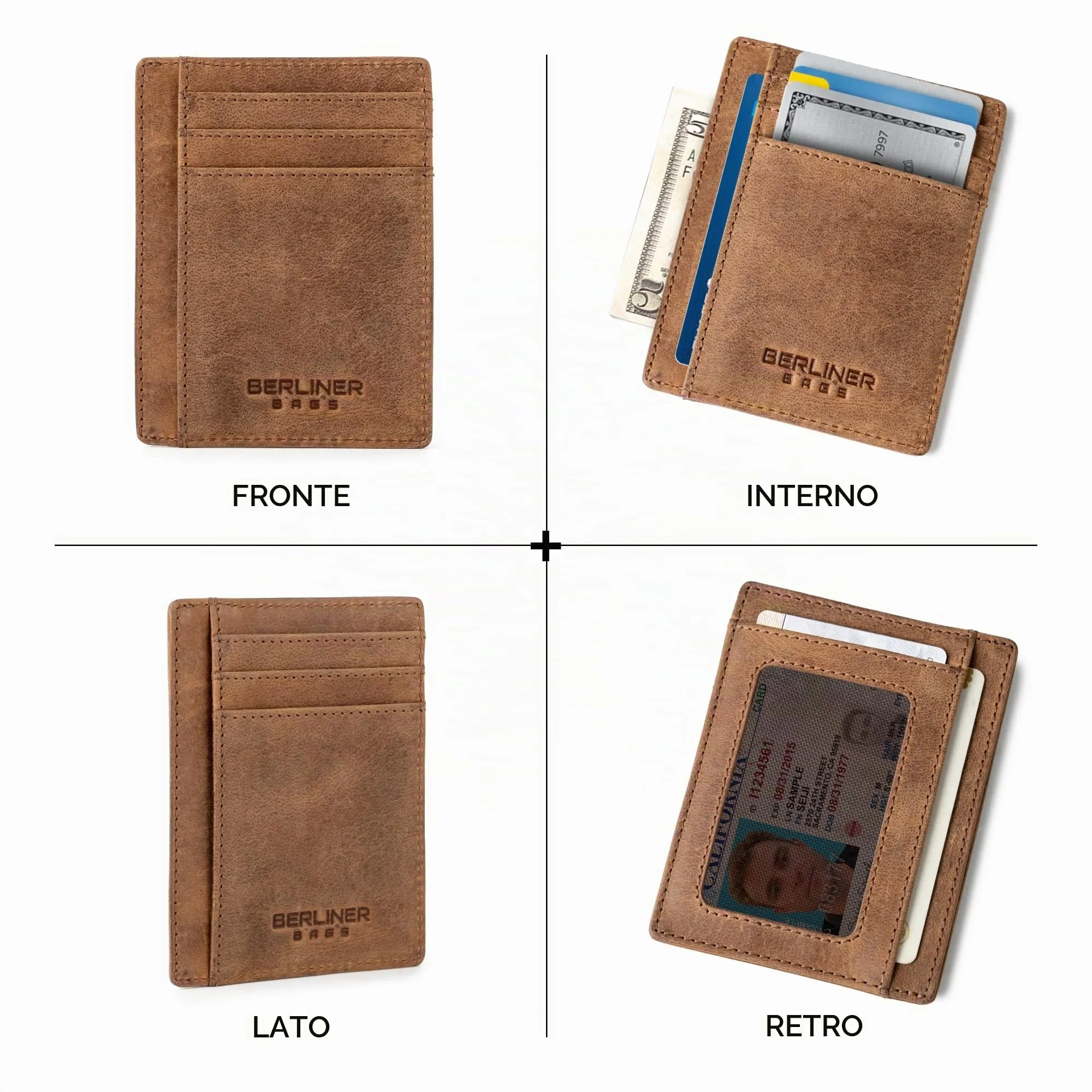 Berliner Bags Portacarte Karl Uomo Slim con Fermasoldi in Vera Pelle e RFID - immagine 9