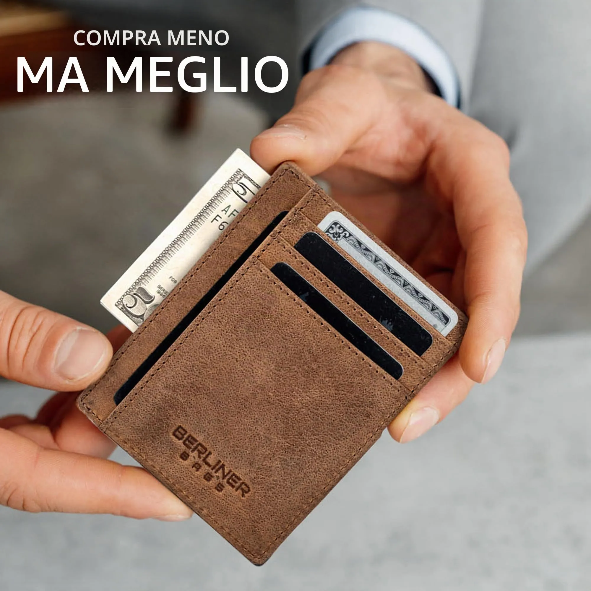 Berliner Bags Portacarte Karl Uomo Slim con Fermasoldi in Vera Pelle e RFID - immagine 10