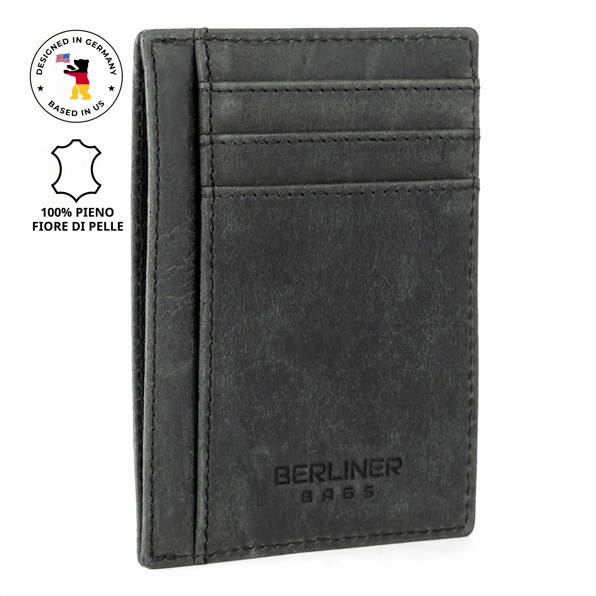 Berliner Bags Portacarte Karl Uomo Slim con Fermasoldi in Vera Pelle e RFID - immagine 3