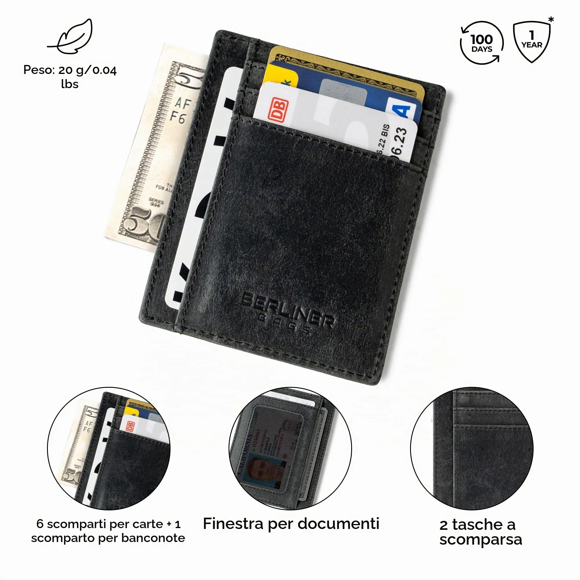 Berliner Bags Portacarte Karl Uomo Slim con Fermasoldi in Vera Pelle e RFID - immagine 4