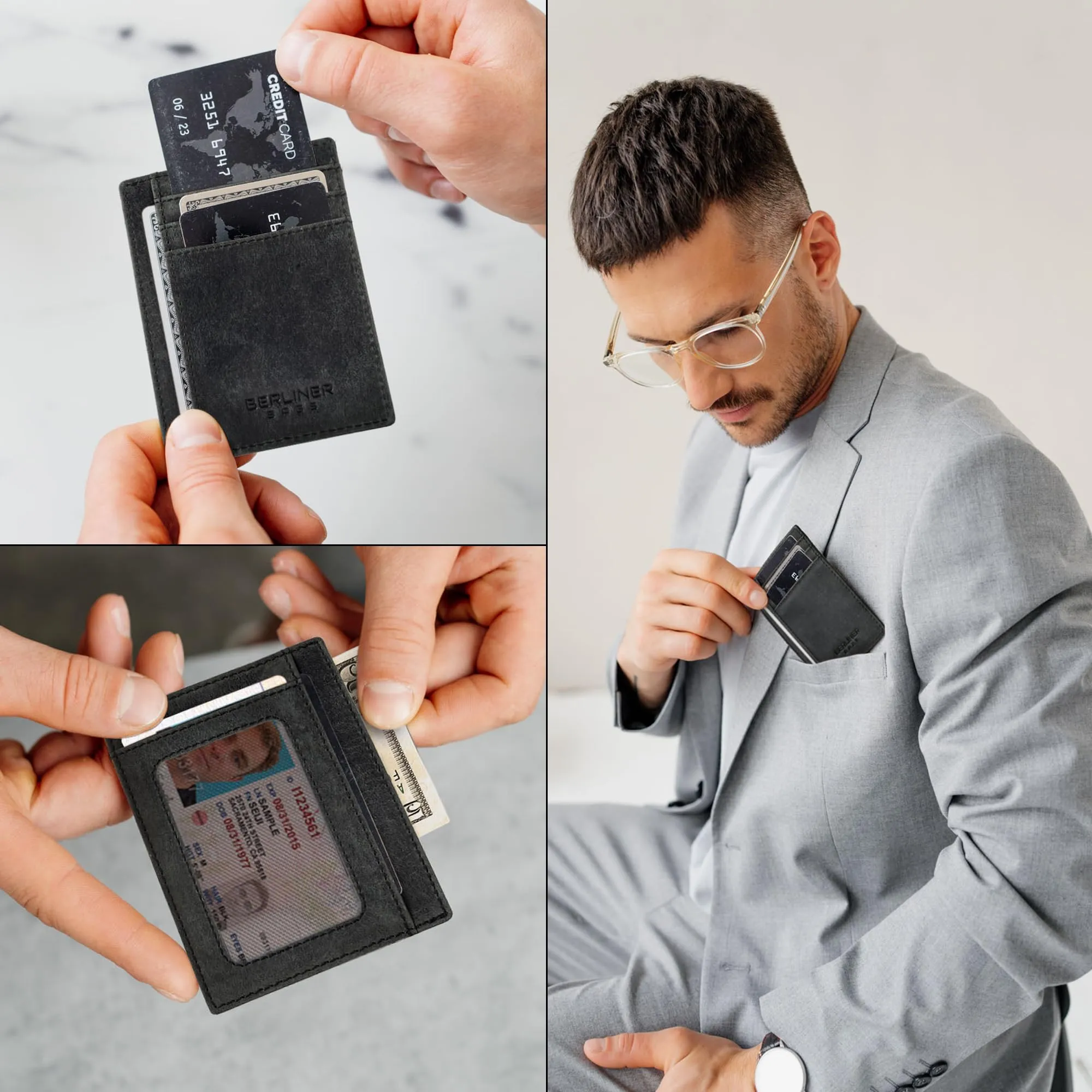 Berliner Bags Portacarte Karl Uomo Slim con Fermasoldi in Vera Pelle e RFID - immagine 7