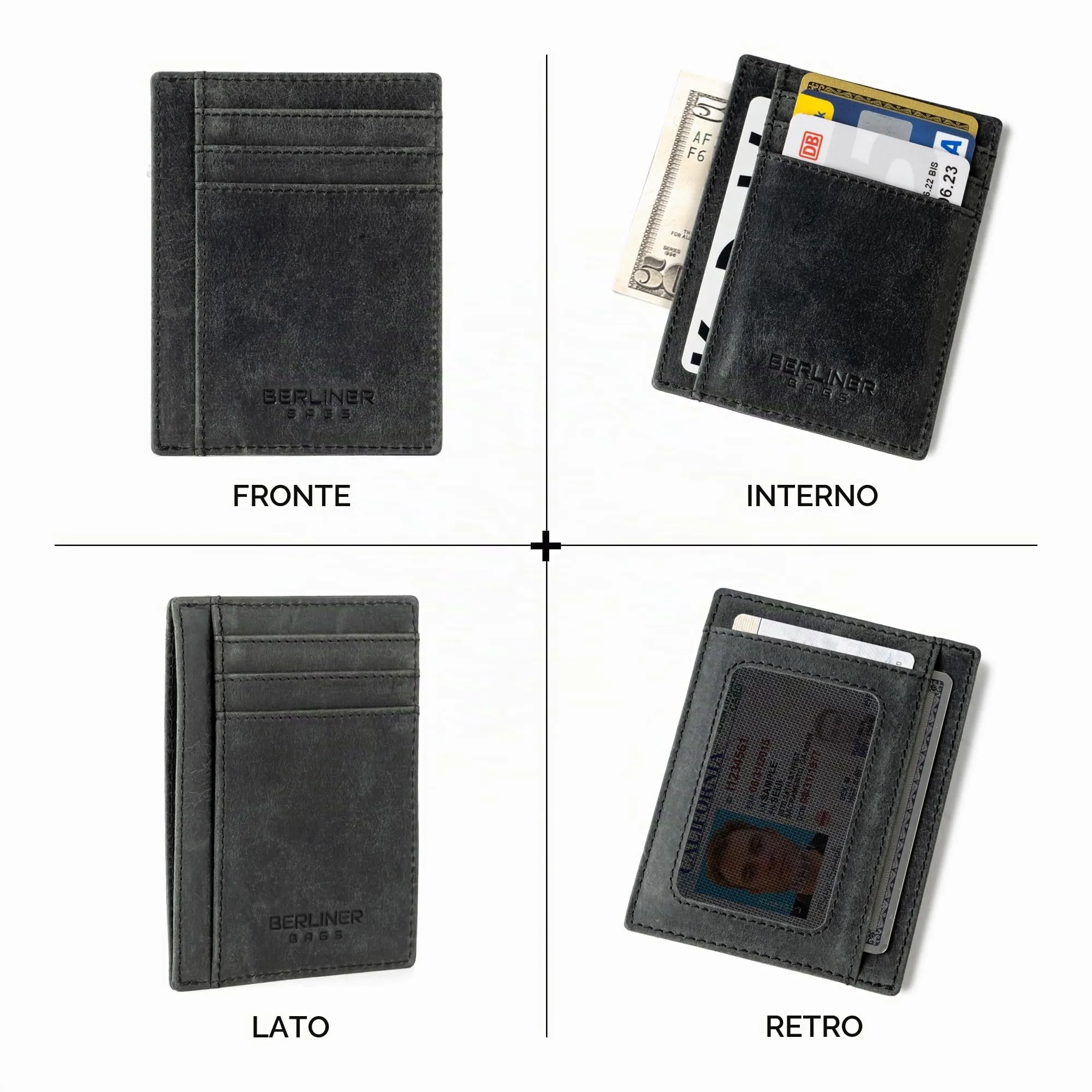 Berliner Bags Portacarte Karl Uomo Slim con Fermasoldi in Vera Pelle e RFID - immagine 9
