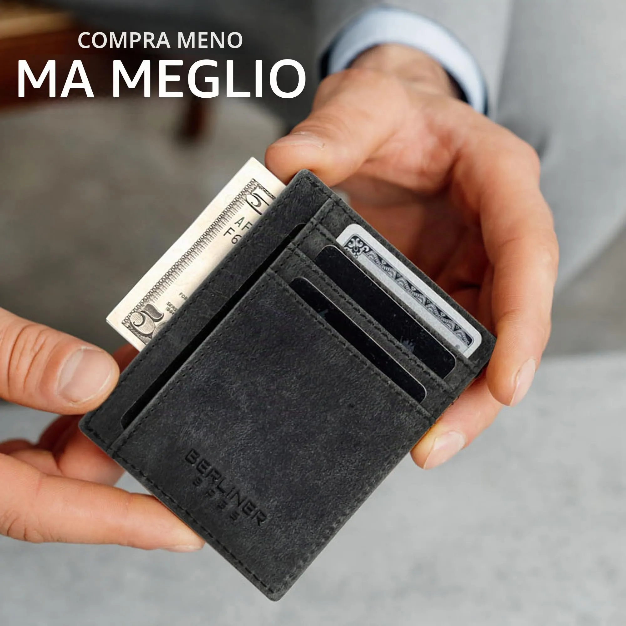 Berliner Bags Portacarte Karl Uomo Slim con Fermasoldi in Vera Pelle e RFID - immagine 10