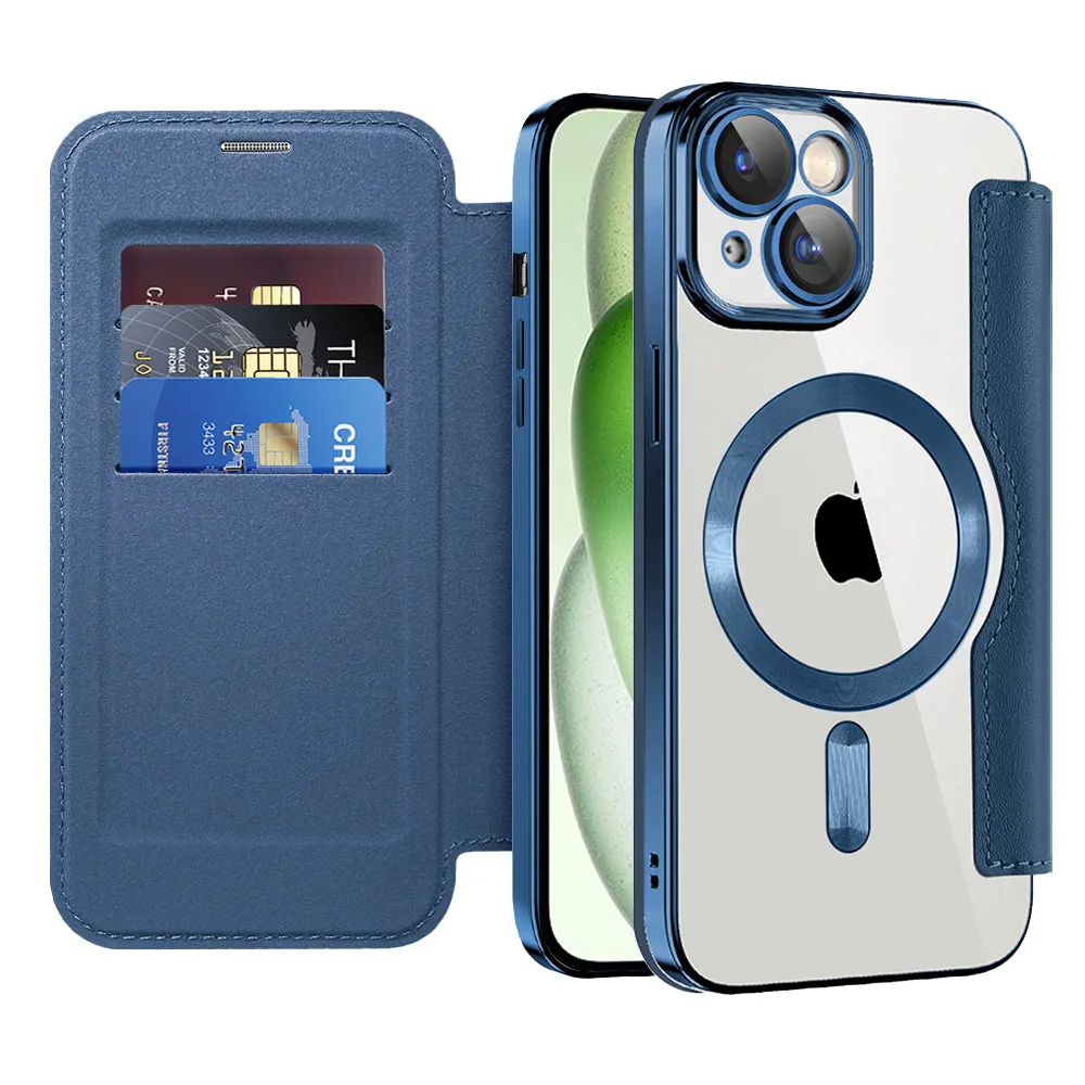 Custodia MagSafe per Apple iPhone 15 Plus, Techsuit, SmartMag Book, Blu - immagine 1