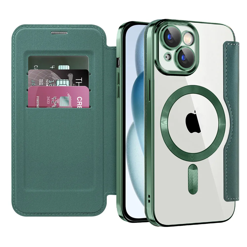 Custodia MagSafe per Apple iPhone 15 Plus, Techsuit, SmartMag Book, Verde - immagine 1