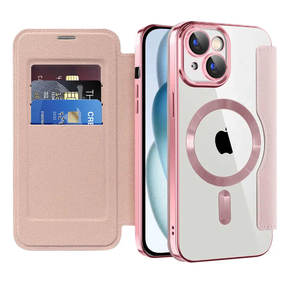Custodia MagSafe per Apple iPhone 15 Plus, Techsuit, SmartMag Book, Rosa - immagine 1