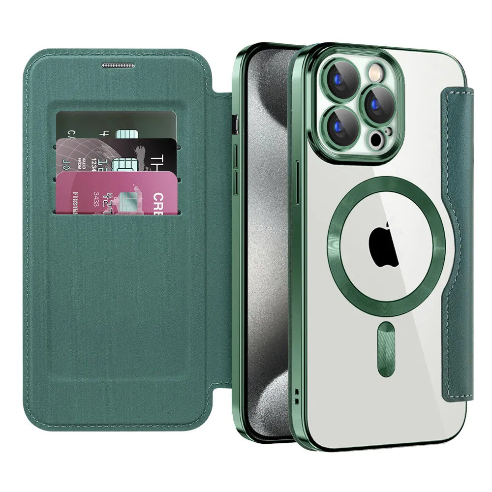 Custodia MagSafe per Apple iPhone 15 Pro, Techsuit, SmartMag Book, Verde - immagine 1