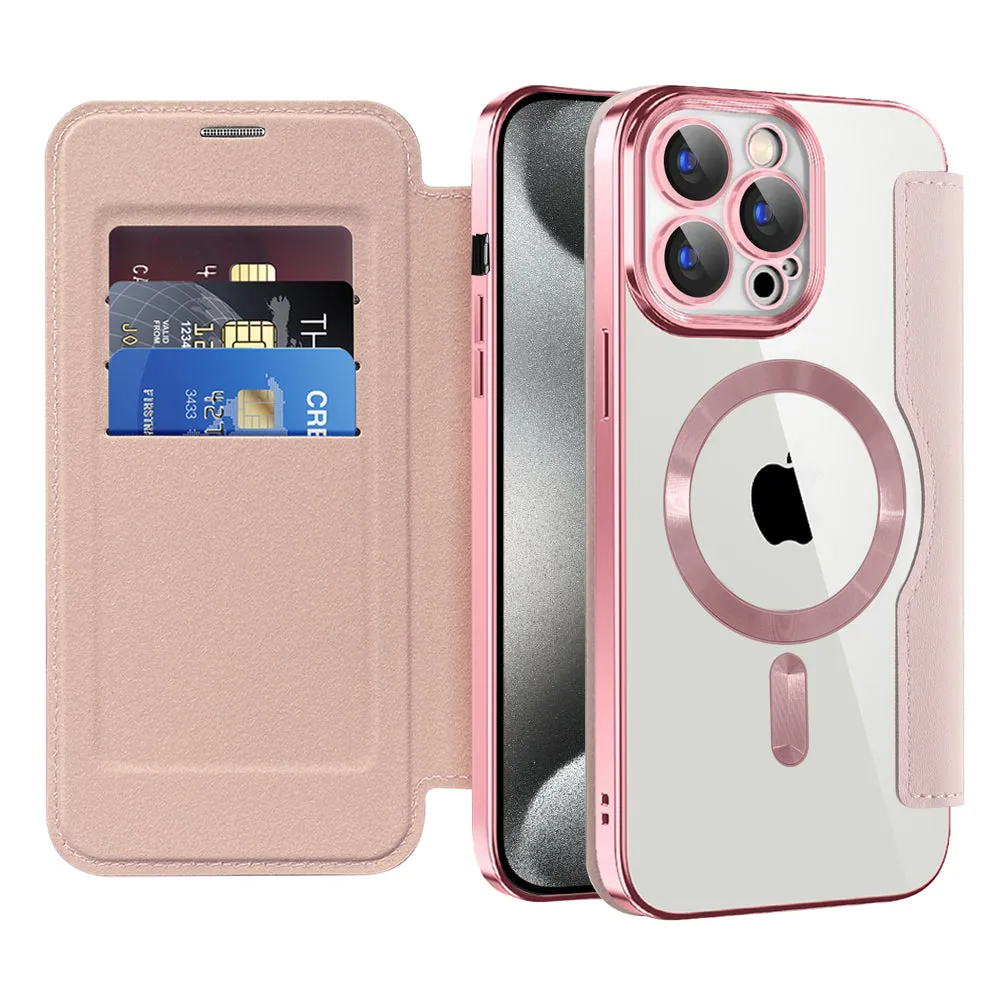 Custodia MagSafe per Apple iPhone 15 Pro, Techsuit, SmartMag Book, Rosa - immagine 1