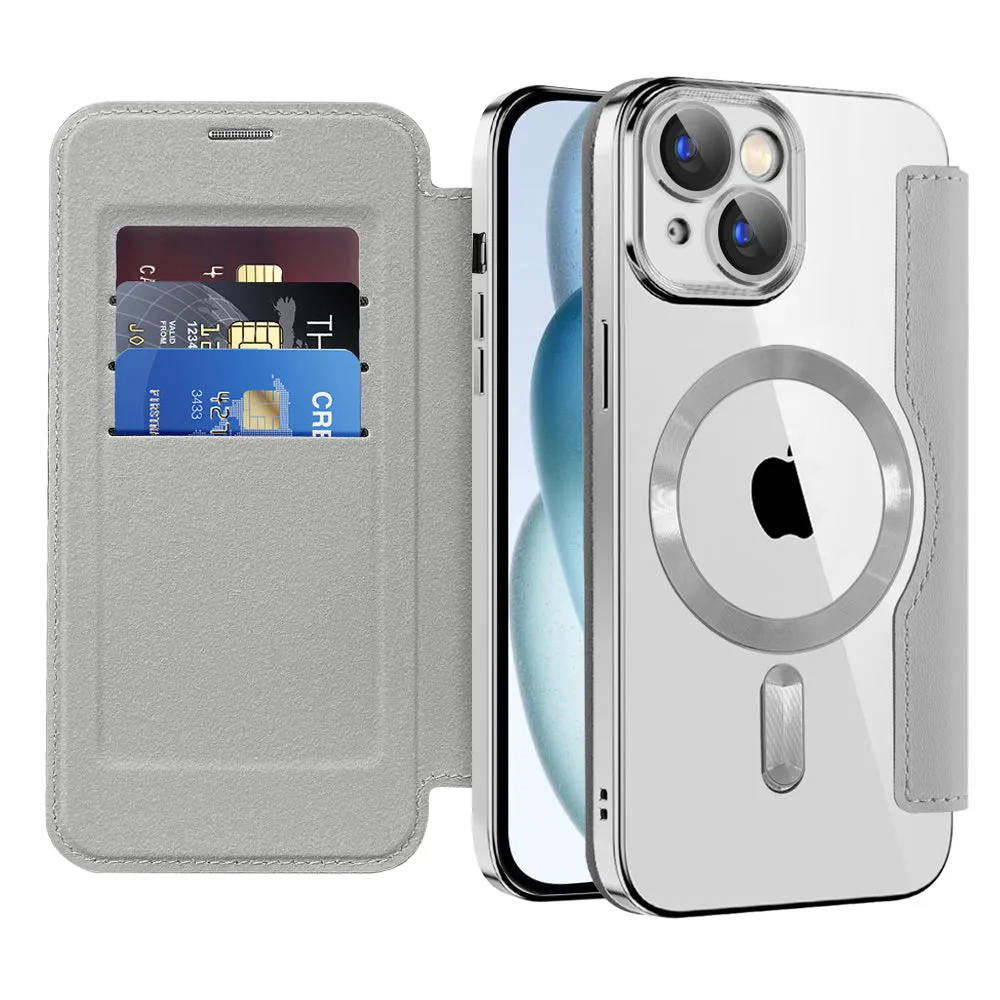 Custodia MagSafe per Apple iPhone 15, Techsuit, SmartMag Book, Grigio - immagine 1