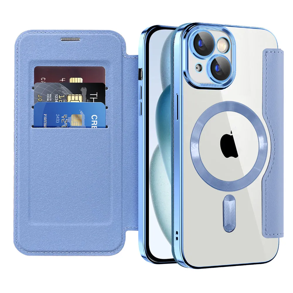 Custodia MagSafe per Apple iPhone 15, Techsuit, SmartMag Book, Blu - immagine 1