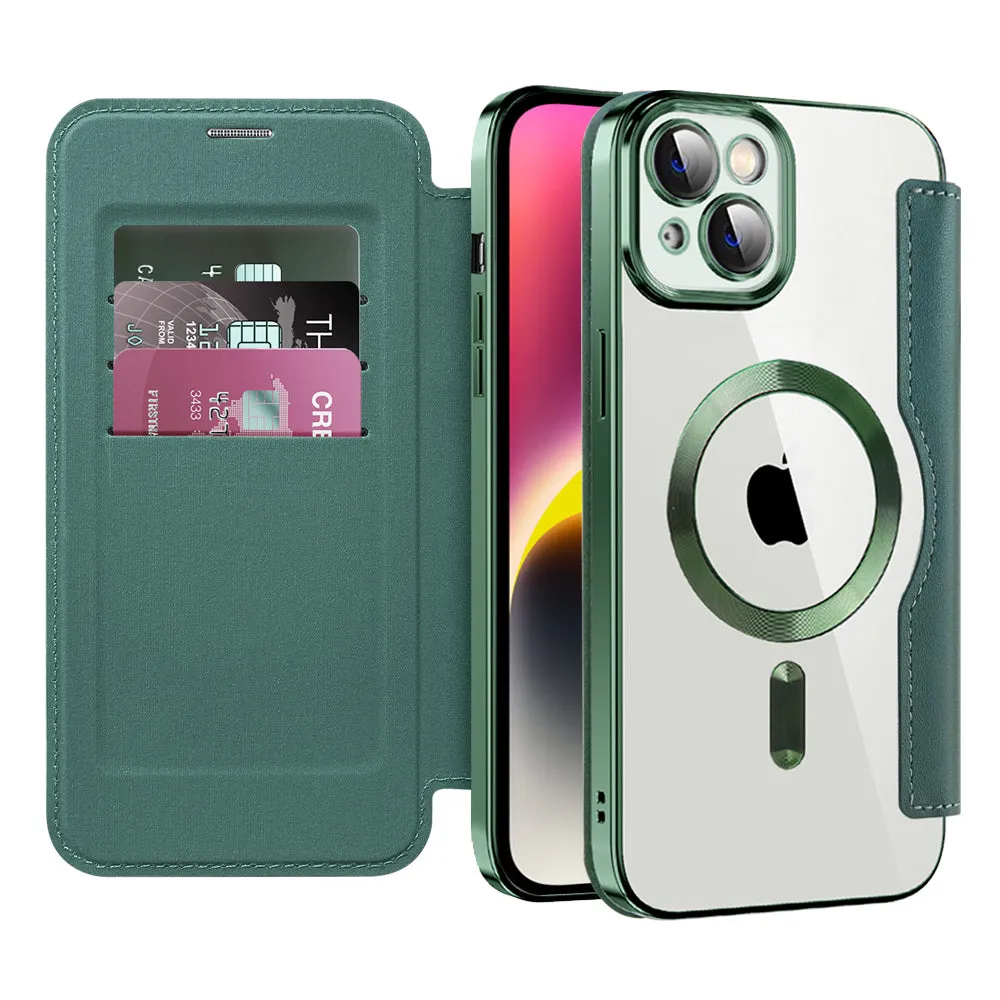 Custodia MagSafe per Apple iPhone 14, Techsuit, SmartMag Book, Verde - immagine 1