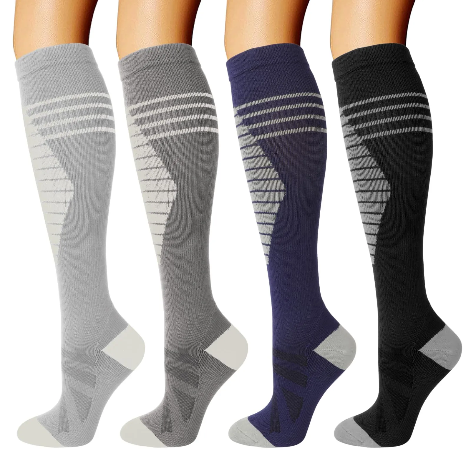 DRESHOW 4 Paia Calze a Compressione per Donna e Uomo Circolazione Miglior Supporto Alla per Atletica,Corsa,Ciclismo,Viaggi - immagine 1