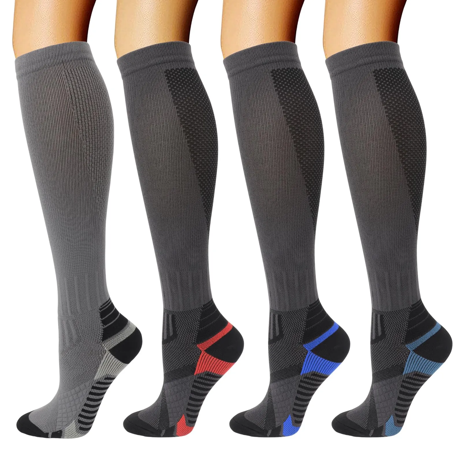 DRESHOW 4 Paia Calze a Compressione per Donna e Uomo Circolazione Miglior Supporto Alla per Atletica,Corsa,Ciclismo,Viaggi - immagine 1