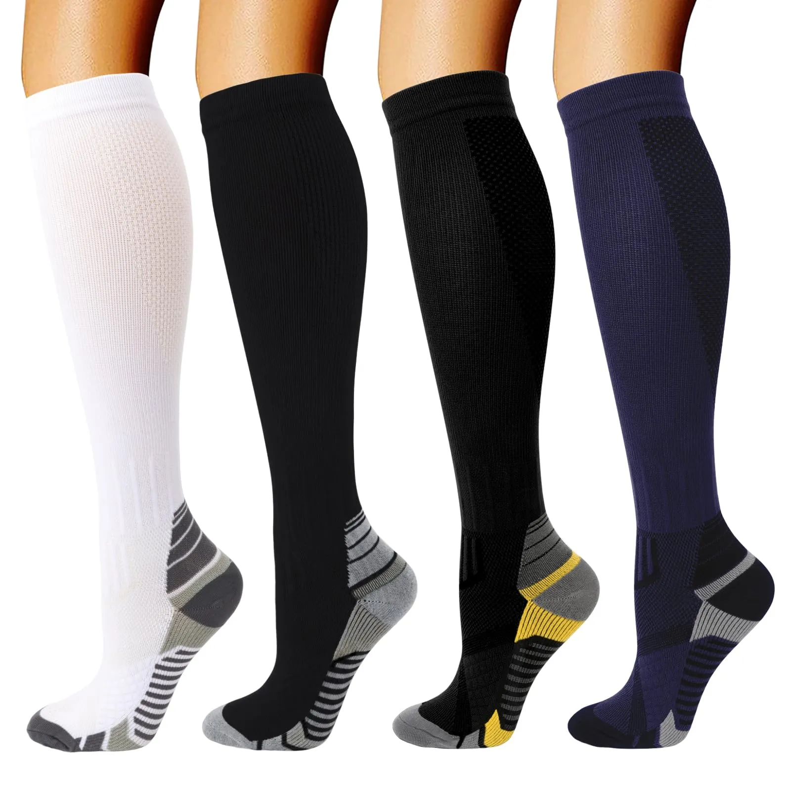 DRESHOW 4 Paia Calze a Compressione per Donna e Uomo Circolazione Miglior Supporto Alla per Atletica,Corsa,Ciclismo,Viaggi - immagine 1