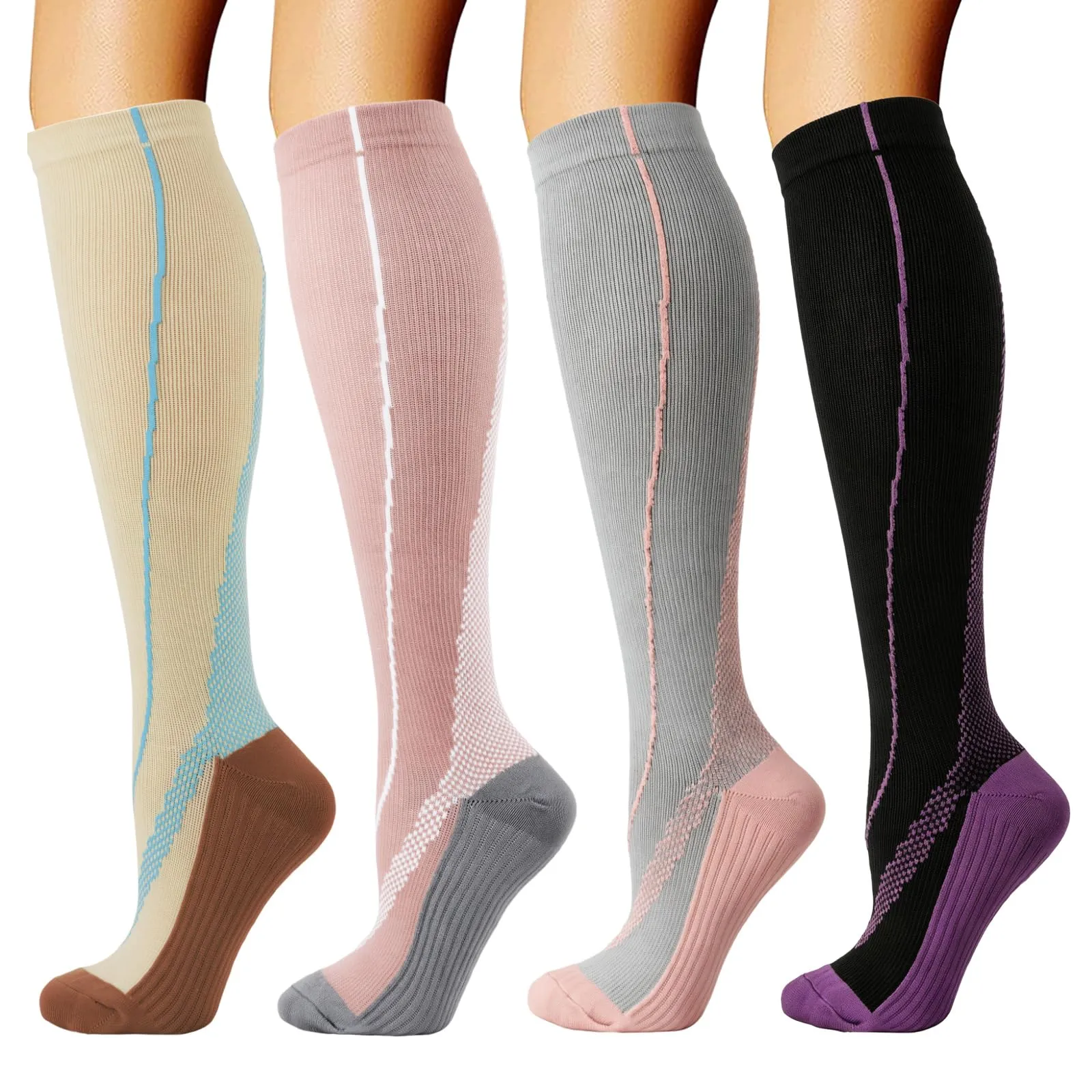 DRESHOW 4 Paia Calze a Compressione per Donna e Uomo Circolazione Miglior Supporto Alla per Atletica,Corsa,Ciclismo,Viaggi - immagine 1