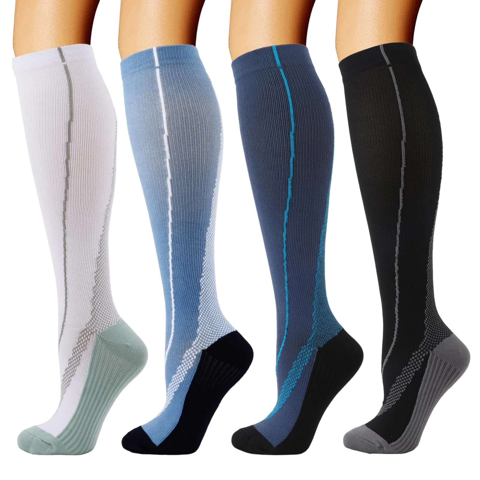 DRESHOW 4 Paia Calze a Compressione per Donna e Uomo Circolazione Miglior Supporto Alla per Atletica,Corsa,Ciclismo,Viaggi - immagine 1