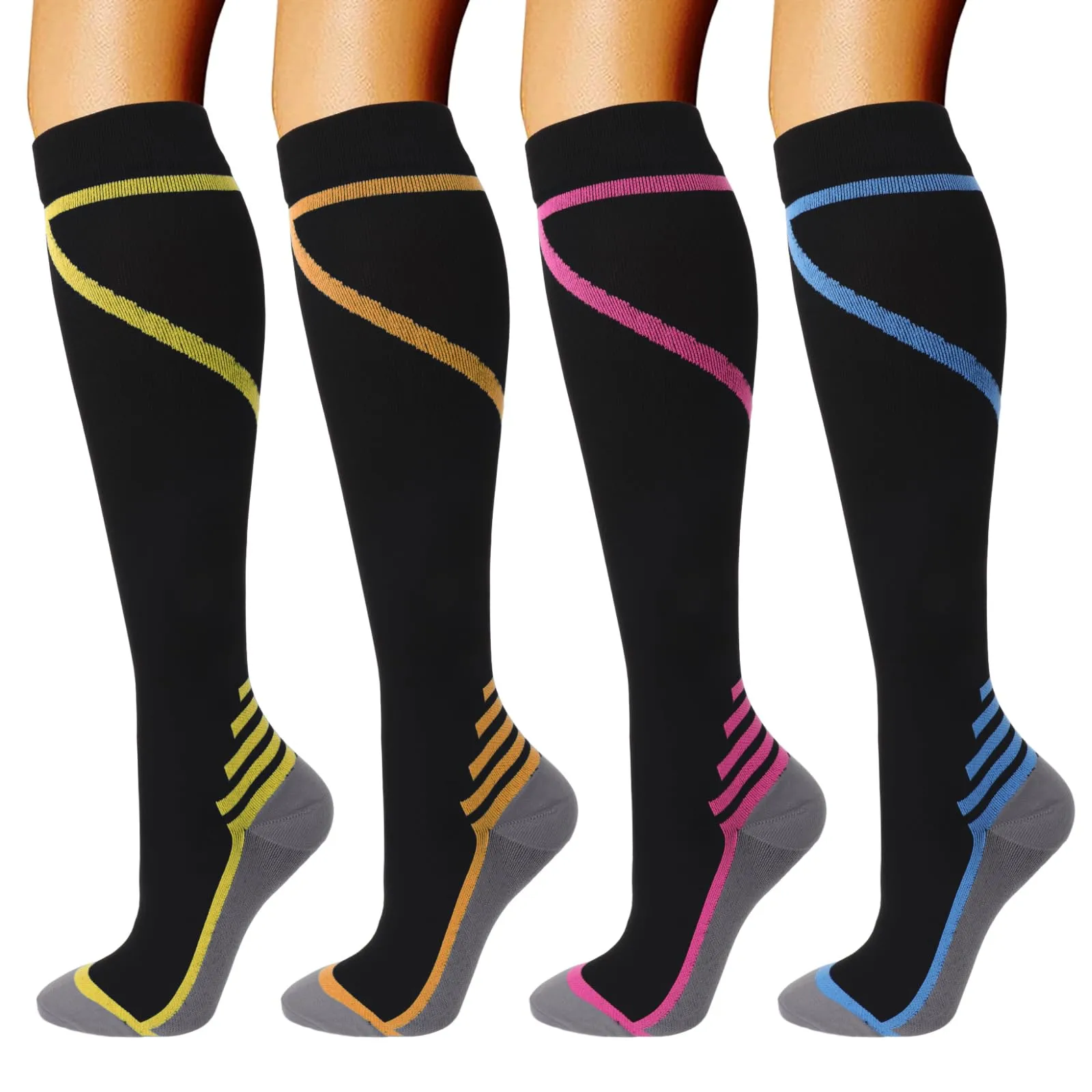 DRESHOW 4 Paia Calze a Compressione per Donna e Uomo Circolazione Miglior Supporto Alla per Atletica,Corsa,Ciclismo,Viaggi - immagine 1
