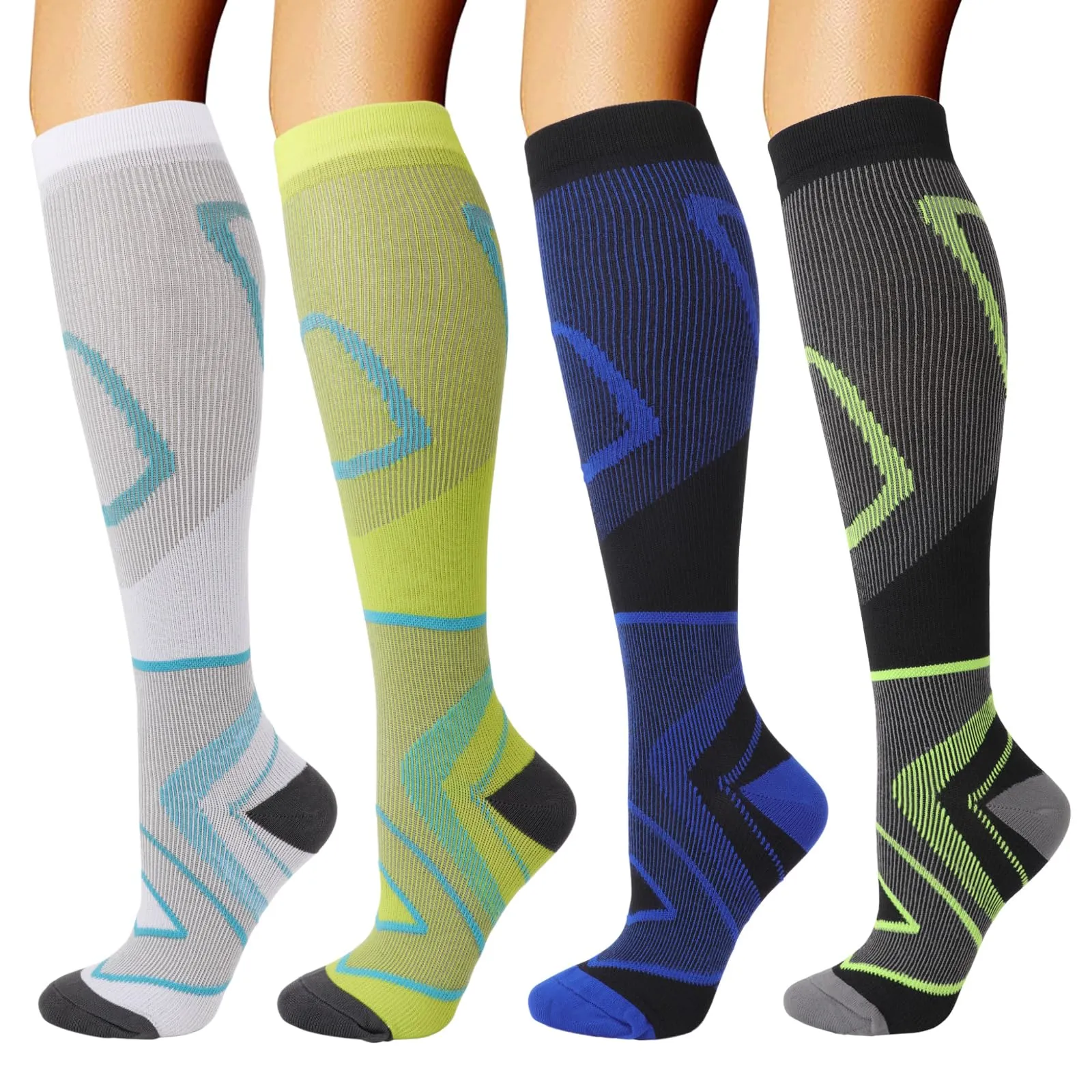 DRESHOW 4 Paia Calze a Compressione per Donna e Uomo Circolazione Miglior Supporto Alla per Atletica,Corsa,Ciclismo,Viaggi - immagine 1