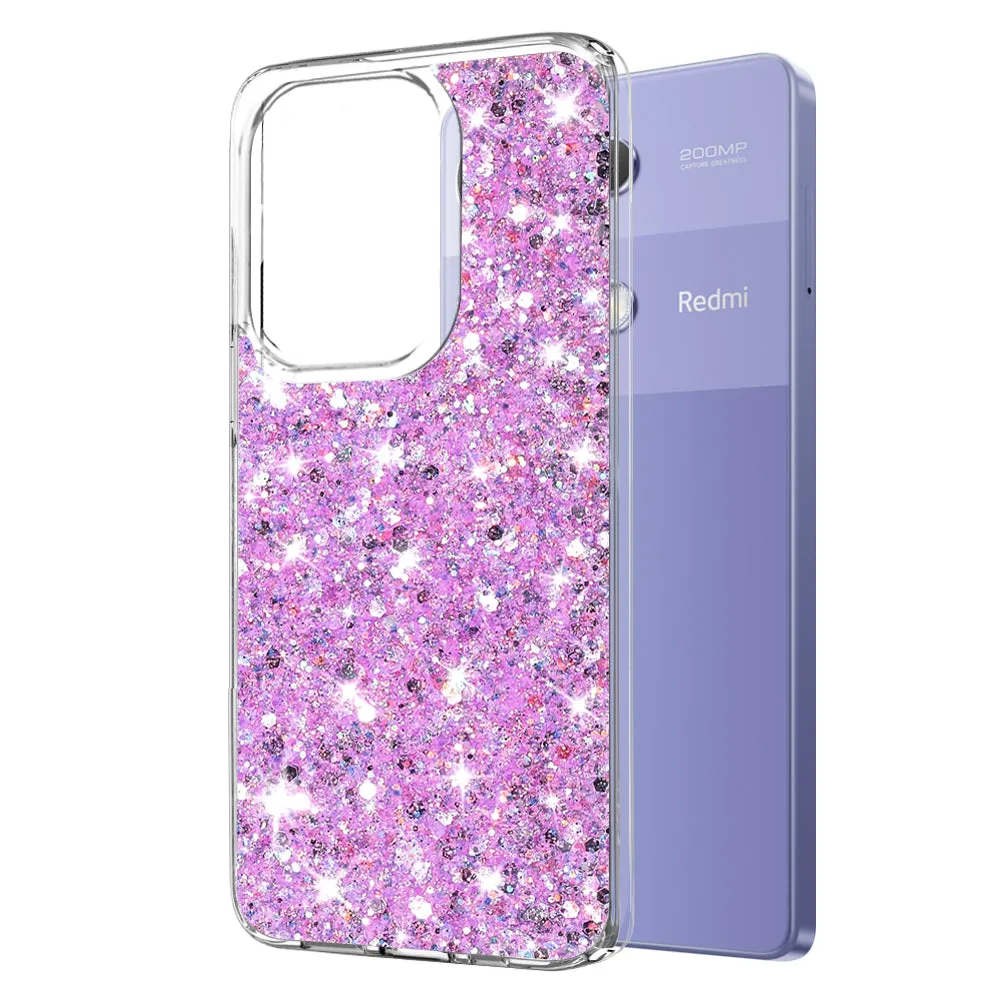 Custodia per Xiaomi Redmi Note 13 Pro 4G / Poco M6 Pro 4G, Techsuit, Sparkly Glitter, Magenta - immagine 1