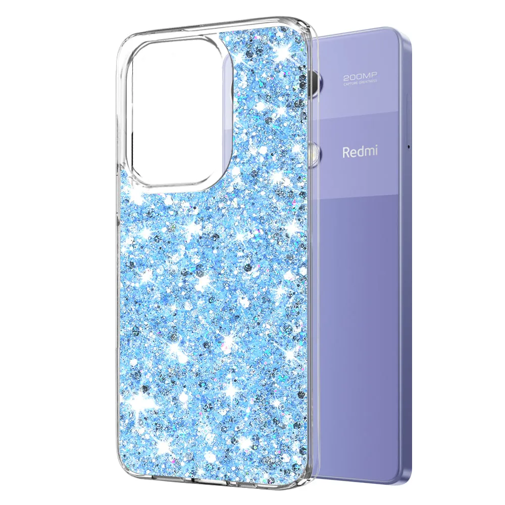 Custodia per Xiaomi Redmi Note 13 Pro 4G / Poco M6 Pro 4G, Techsuit, Sparkly Glitter, Blu - immagine 1