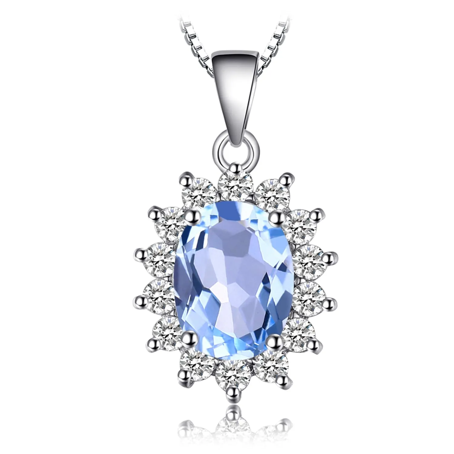 JewelryPalace 2.4ct Collana Donna Kate Middleton placcato oro bianco 14K Sky Blue Colored Created Spinel, Princess Diana William Collana Ciondolo Ovale Catena 45cm, Collane Pendenti Set Gioielli Donna - immagine 1