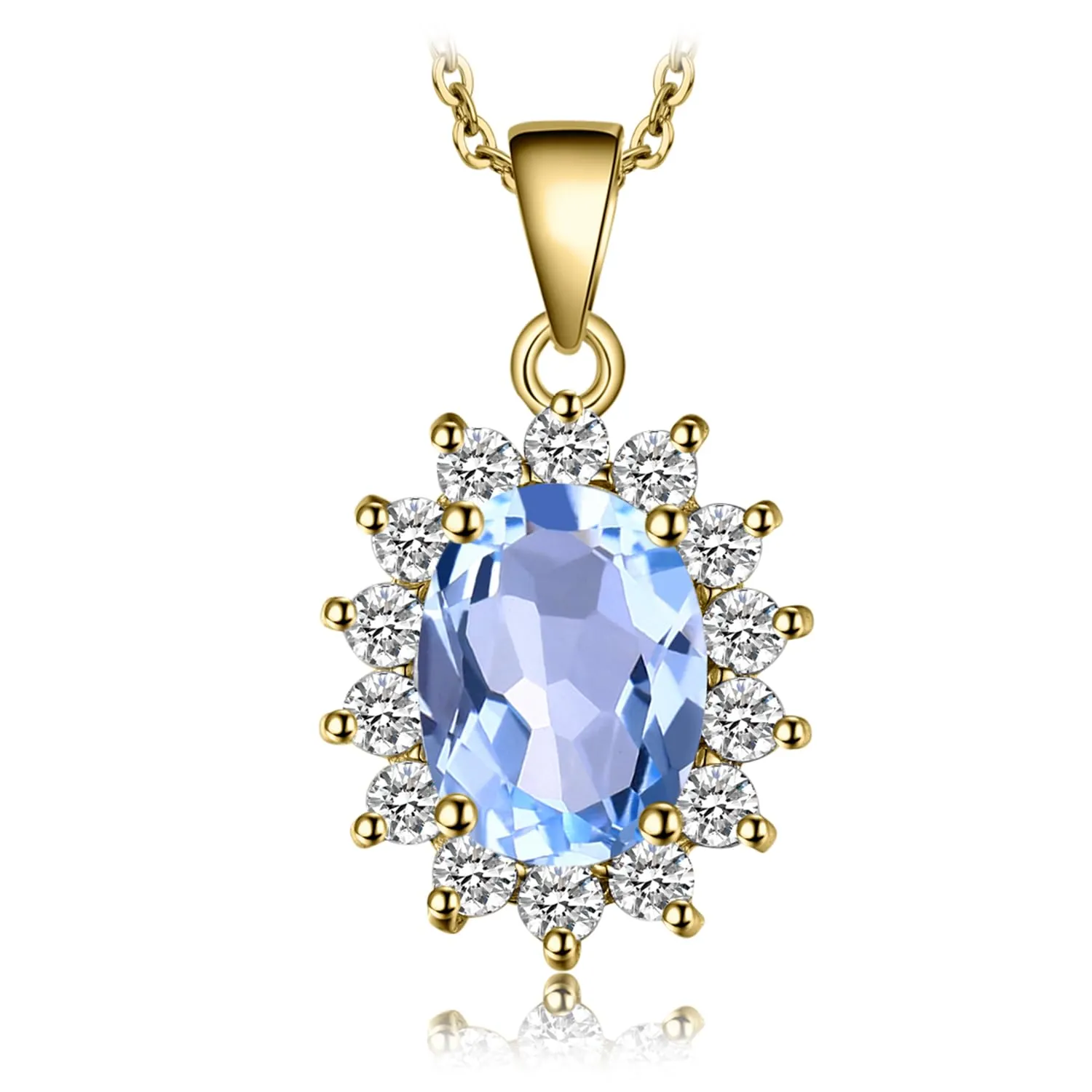 JewelryPalace 2.4ct Collana Donna Kate Middleton placcato oro giallo 14K Sky Blue Colored Created Spinel, Princess Diana William Collana Ciondolo Ovale Catena 45cm, Collane Pendenti Oro Set Gioielli - immagine 1